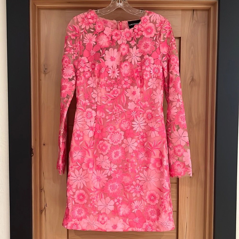 Women's Pink Floral Embroidered Mini Dress
